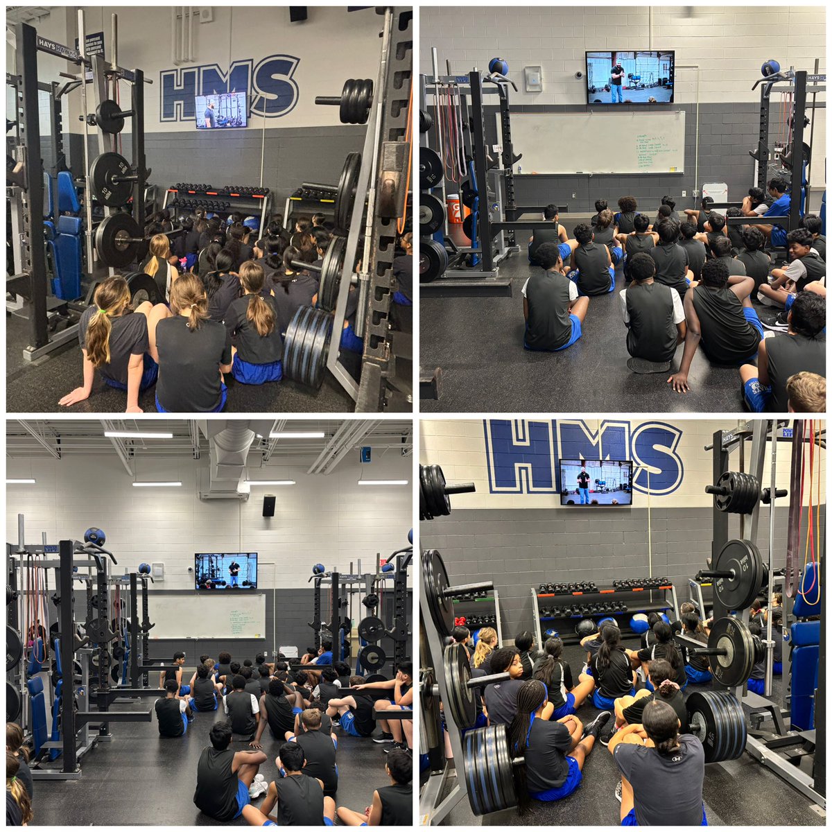 Hays_Athletics's tweet photo. There’s nothing better than boys and girls athletics coming together after a workout to watch Coach Mackey’s 2 Words lesson on “Your Role.” #ProsperProud #CharacterCurriculum #GoHawks https://t.co/b0mm1s4qAi