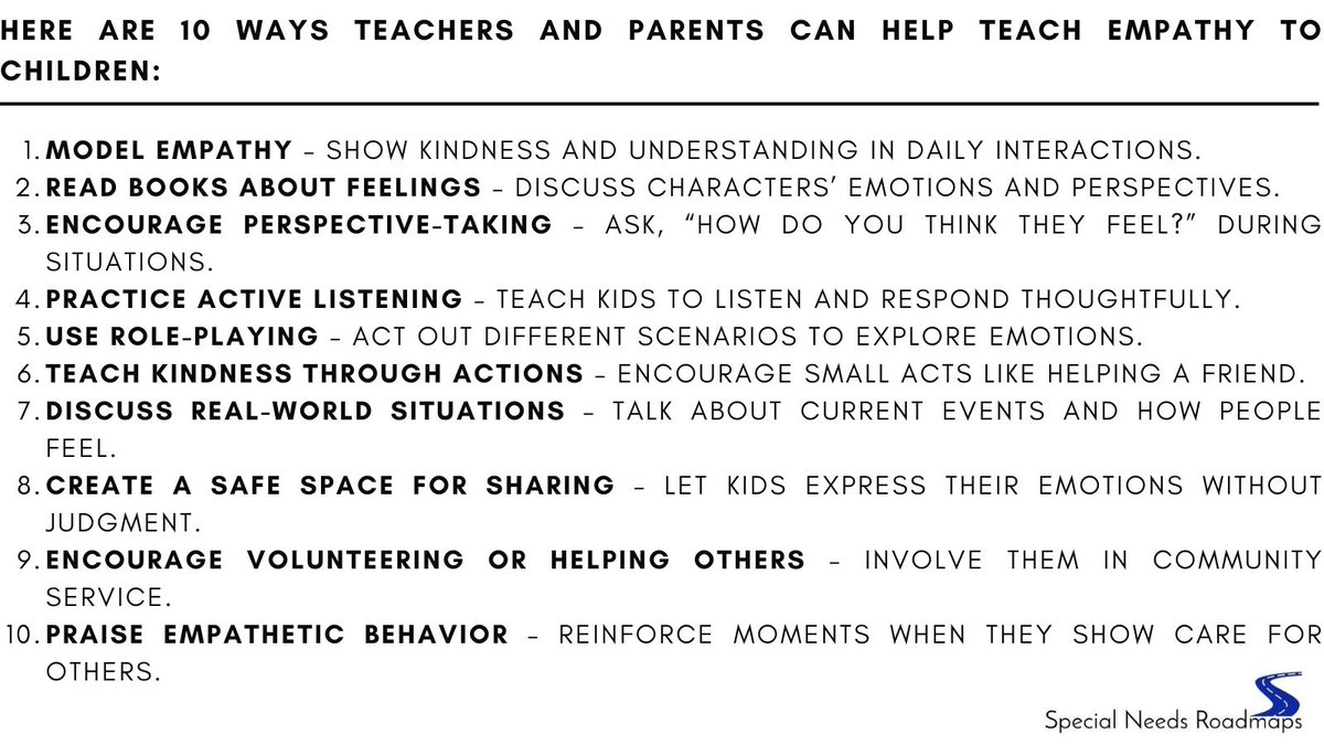 Here are 10 ways teachers and parents can help teach empathy to children: