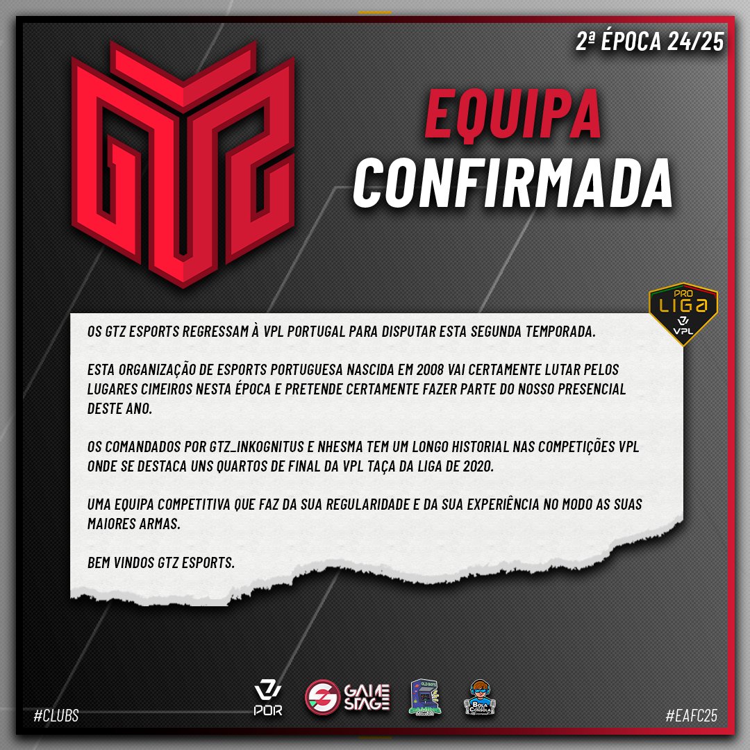 Bem vindos <a href="/GTZEsports/">GTZ Esports</a> 

#vplportugal #vplglobal #vplproliga #podcast #eafc25 #proclubs #esports #gaming #gamer #gamerlife #retrogaming #gamestageoeiras #oldboyscommunity