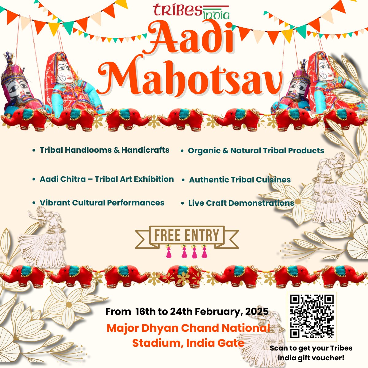 Save the date! Aadi Mahotsav 2025 is happening at Major Dhyan Chand National Stadium in Delhi. 🎉
✨16-24 February 2025
Plus, it's totally free and packed with surprises!
🎉Don’t miss out!
#AadiMahotsav2025 #TribesIndia #TribalCulture #Handm