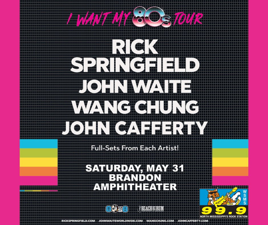Catch Rick Springfield, John Waite, Wang Chung &amp; John Cafferty at Brandon Amp on 5/31! Tickets sale on 2/14 🎤🤘#80sTour