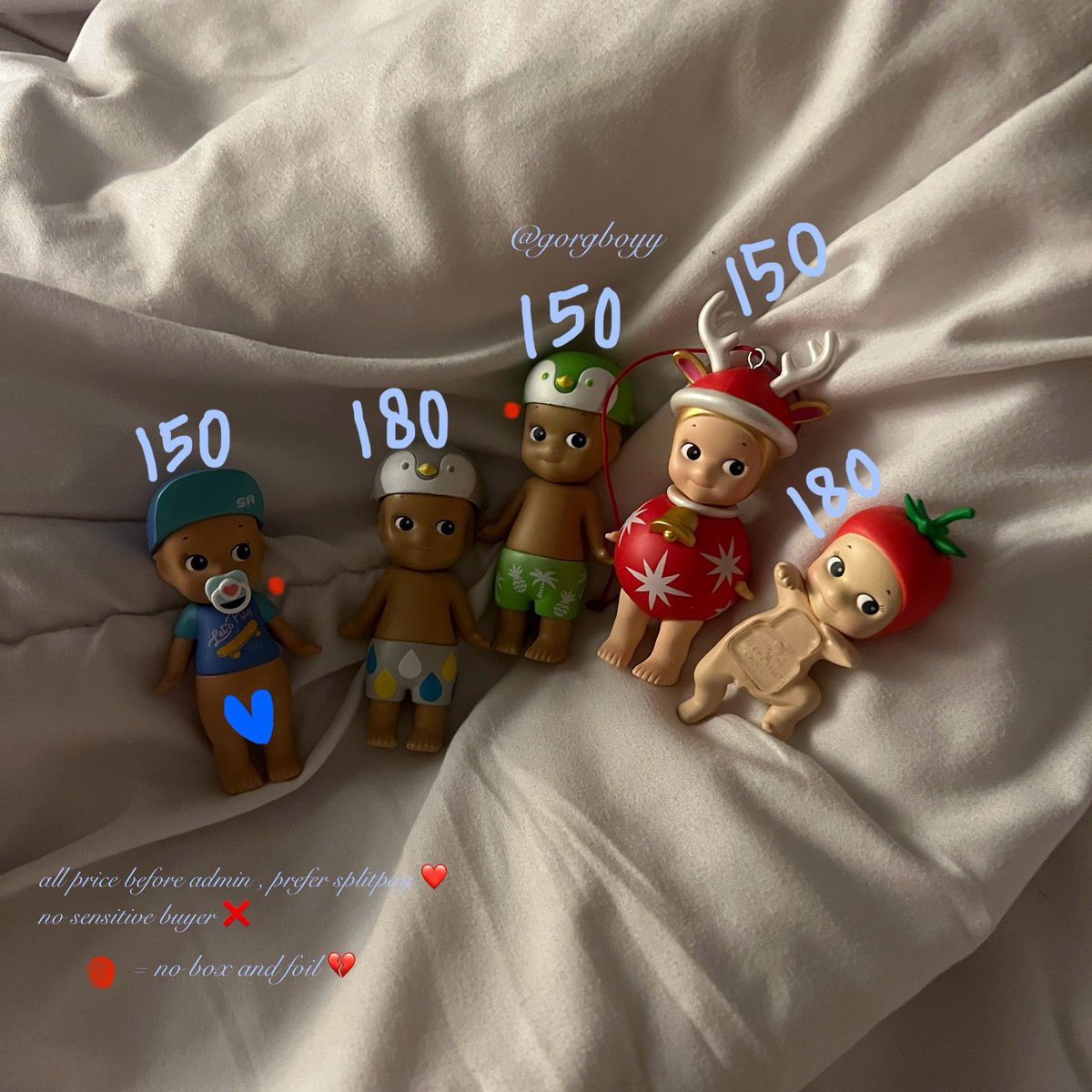 •. wts abb sonny angel . summer vacation , summer series , christmas ornaments , tomato hippers ❤️✨
. price before admin 🫶
. strictly not for time waster &amp; sensi buyer 🥹
. for more details by dm✨
. kindly help rt ! dm to claim 💌

t. wts wtb lfb aab sonny angel figure summer