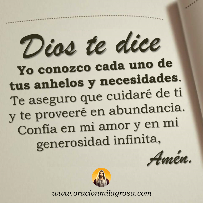 oracion_milagro's tweet photo. HOY DIOS TE DICE, TE DARÉ TODO AQUELLO QUE NECESITAS: DIOS ha visto tu vida, el empeño que pones en todo lo que haces y por tal razón, Él te cuidará, te bendecirá y te dará en abundancia todo aquello que necesitas, y mucho más.

Recibe este mensaje en: https://t.co/s4oMXbnKiH