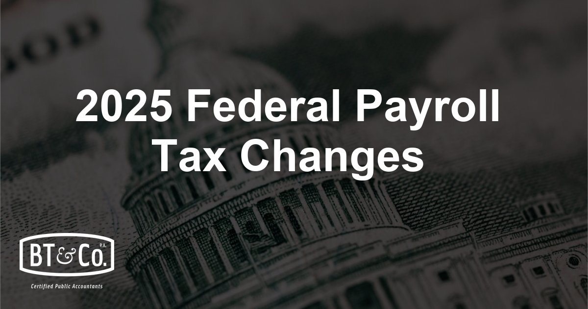 BTC_CPAs's tweet image. 💰 2025 payroll tax changes are here!
From Social Security wage limits to tax brackets &amp;amp; 401(k) contributions—employers, stay ahead of compliance &amp;amp; payroll updates. 🔗 bit.ly/4gvn441 

#PayrollTax #IRSUpdates #TaxChanges