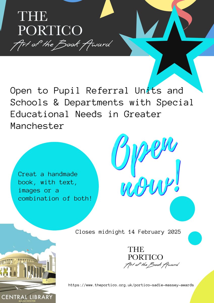 You have until midnight, Friday 14 Feb to enter! All details: Portico Sadie Massey Awards — The Portico Library or email psma@theportico.org.uk Good luck! #Competition #Manchester #porticoartofthebookaward #PSMAwards #schools