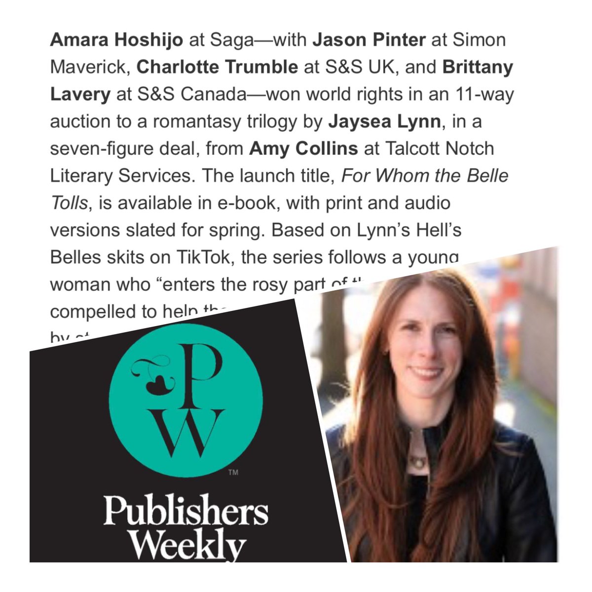 I am so excited that I FINALLY get to talk about this wonderful woman and her book deal!  FOR WHOM THE BELLE TOLLS comes out this Spring with Saga, Amara, Charlotte, Brittany, and Jason!