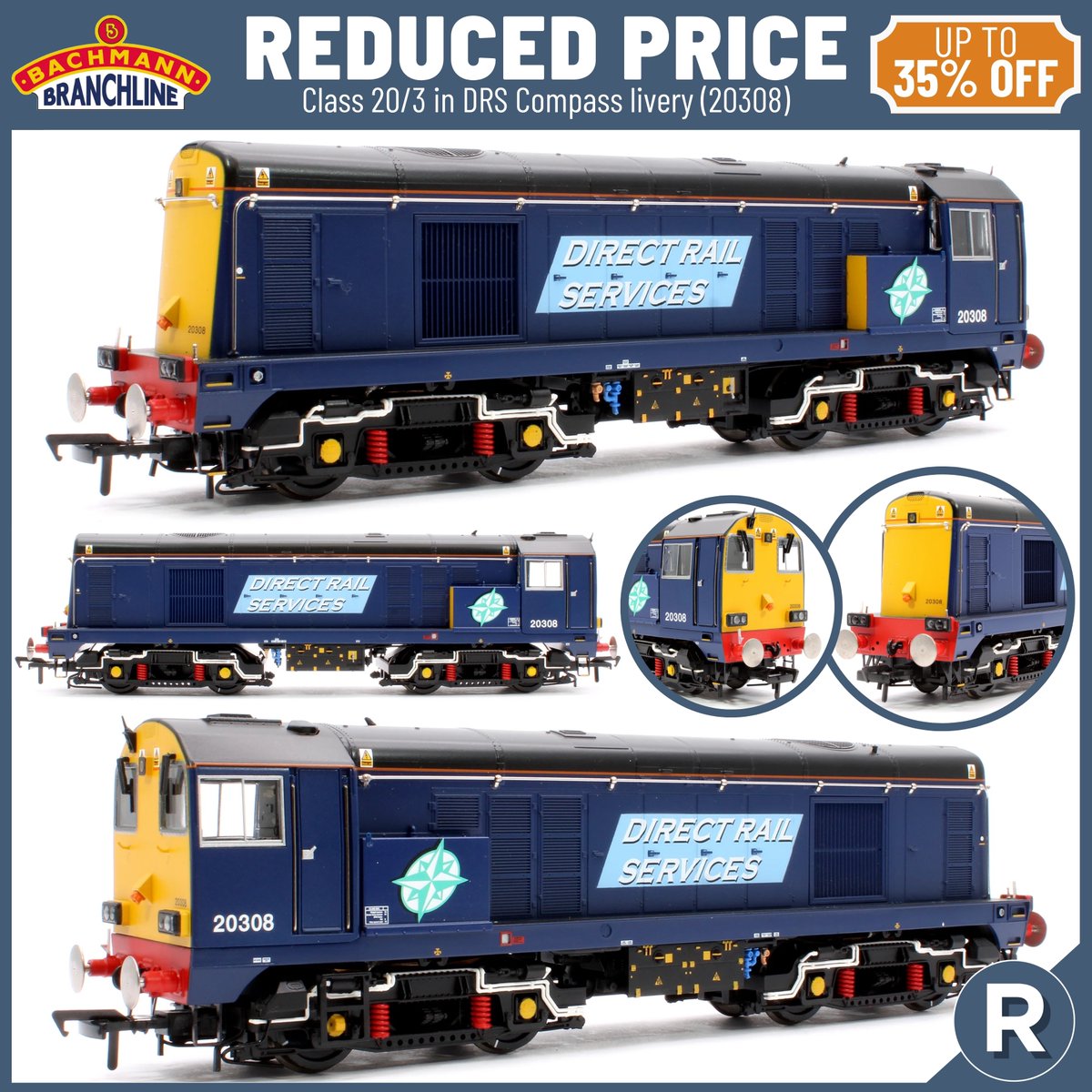 🚆 This eye-catching Bachmann OO Gauge Class 20/3 in Direct Rail Services livery can now be yours for a special bargain price! Both DCC Ready &amp; DCC Sound Fitted versions available at up to 35% off. Order yours from £149.50: tinyurl.com/yv5fb6n8
