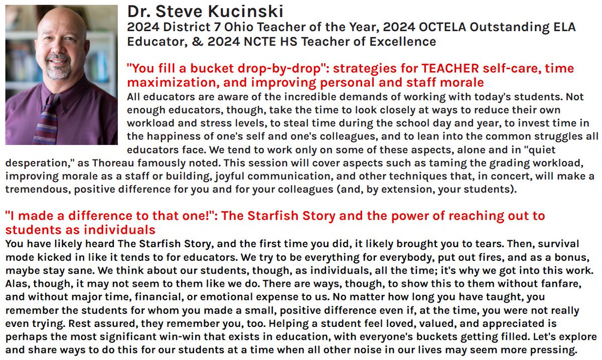 SEL & Mental Wellness Symposium (@pcselsymposium) on Twitter photo Check out these awesome breakout sessions from <a href="/specialkdchs/">Dr. Steve Kucinski, NBCT</a>! Dr. Kucinski is an award-winning teacher in our state & has some great things to share about self-care and ensuring students feel valued. Join us on March 14th in Port Clinton! shorturl.at/7Thys Check out these awesome breakout sessions from <a href="/specialkdchs/">Dr. Steve Kucinski, NBCT</a>! Dr. Kucinski is an award-winning teacher in our state & has some great things to share about self-care and ensuring students feel valued. Join us on March 14th in Port Clinton! shorturl.at/7Thys