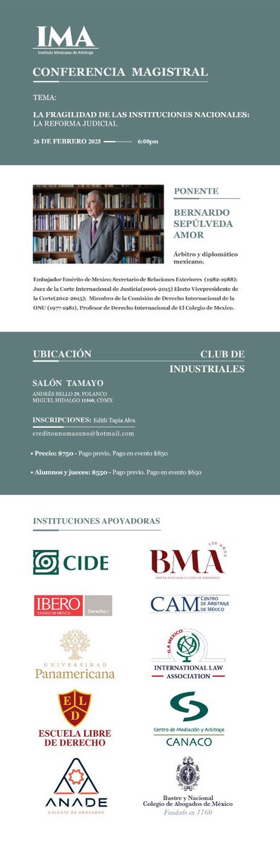 Los invito a esta conferencia magistral con Bernardo Sepúlveda Amor. ¡No se la pueden perder! 
En tiempos de incertidumbre e inquietud, tenemos que hablar. y para hablar, hay que informarse.