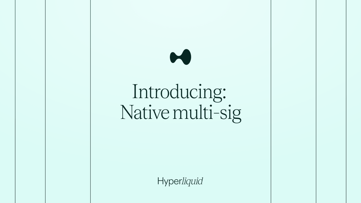 HyperliquidX's tweet image. Hyperliquid now supports native multi-sig transactions. Multi-sig is an advanced feature that allows users to configure multiple wallets to collectively sign transactions for an address.

On most chains, multi-sig is only available through smart contracts. Users can deploy…