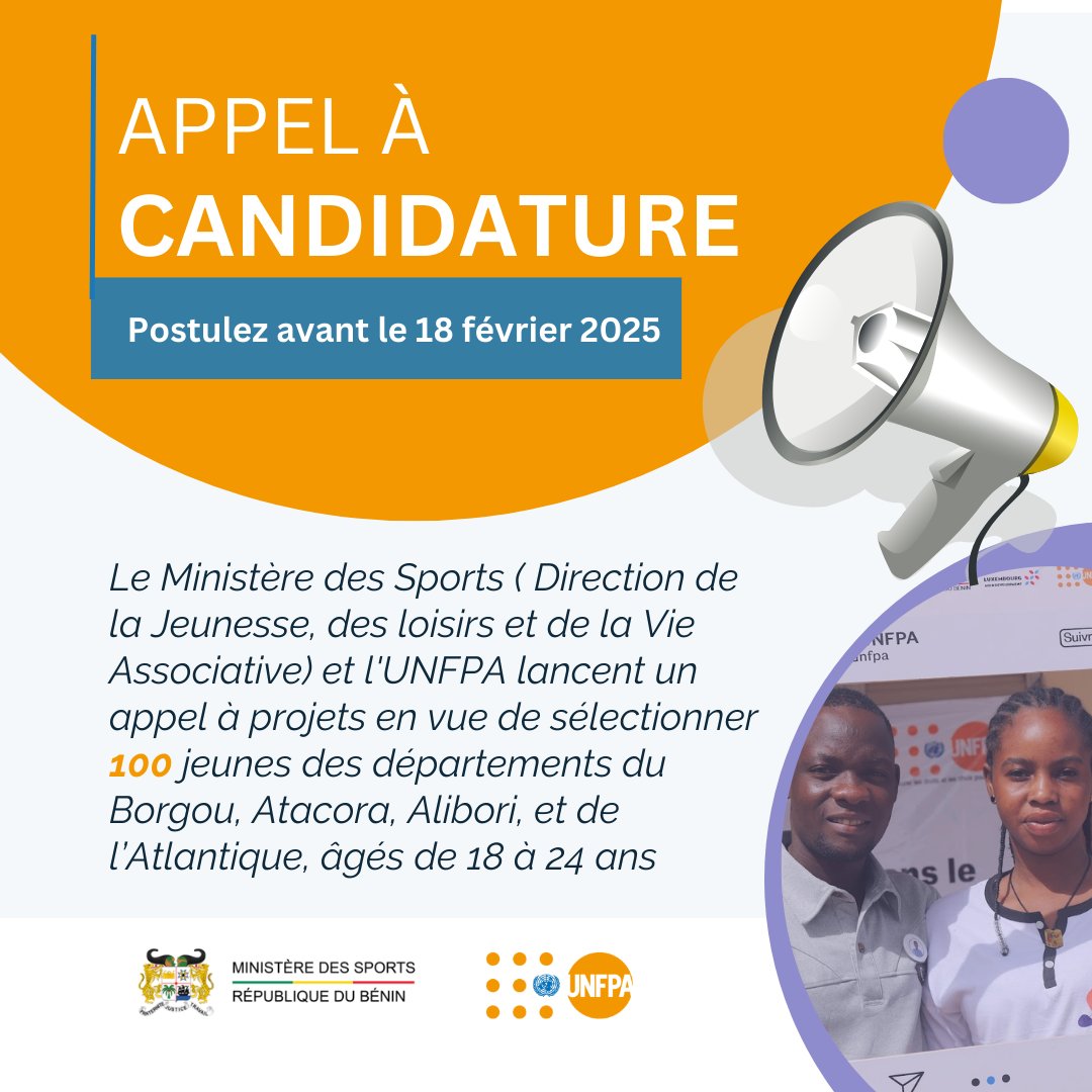 Vous êtes jeune béninois🇧🇯 âgé.e de 18 à 24 ans, porteur de projet d'entrepreneuriat et provenant des départements du Borgou, de l'Alibori, de l'Atacora, de l'Atlantique? Participez à un de nos bootcamps en soumettant votre candidature sur ce lien forms.gle/3BvKkDQTpQ8QfE…