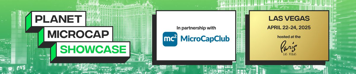 Bobby Kraft (@bobbykkraft) on Twitter photo We're excited to share with you our initial list of presenting companies that will be showcasing their businesses at the Planet MicroCap Showcase: VEGAS 2025 in partnership with <a href="/MicroCapClub/">MicroCapClub</a>.
PRESENTING COMPANIES: meetmax.com/sched/event_11…
Investors (if Non-MicroCapClub We're excited to share with you our initial list of presenting companies that will be showcasing their businesses at the Planet MicroCap Showcase: VEGAS 2025 in partnership with <a href="/MicroCapClub/">MicroCapClub</a>.
PRESENTING COMPANIES: meetmax.com/sched/event_11…
Investors (if Non-MicroCapClub