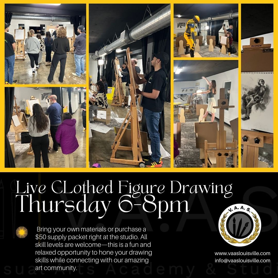 VAASLouisville's tweet photo. 🎨✨ Drop-In Clothed Figure Drawing – Tomorrow Night! ✨🎨

Join us Thursday from 6–8 PM for a relaxed figure drawing session! Just $20 to drop in. Bring your own materials or grab one of our drawing kits for purchase. No experience needed!

#FigureDrawing #DropInSession #VAAS https://t.co/ZquB3nKwRK