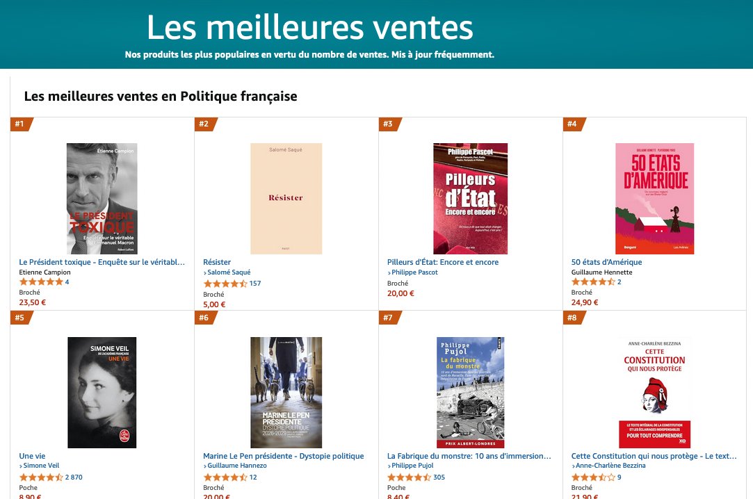 🔥 Le Président toxique est déjà n°1 des ventes en Politique française sur Amazon, seulement quelques jours après sa sortie !

🙏 Un immense merci pour votre soutien ! ❤️