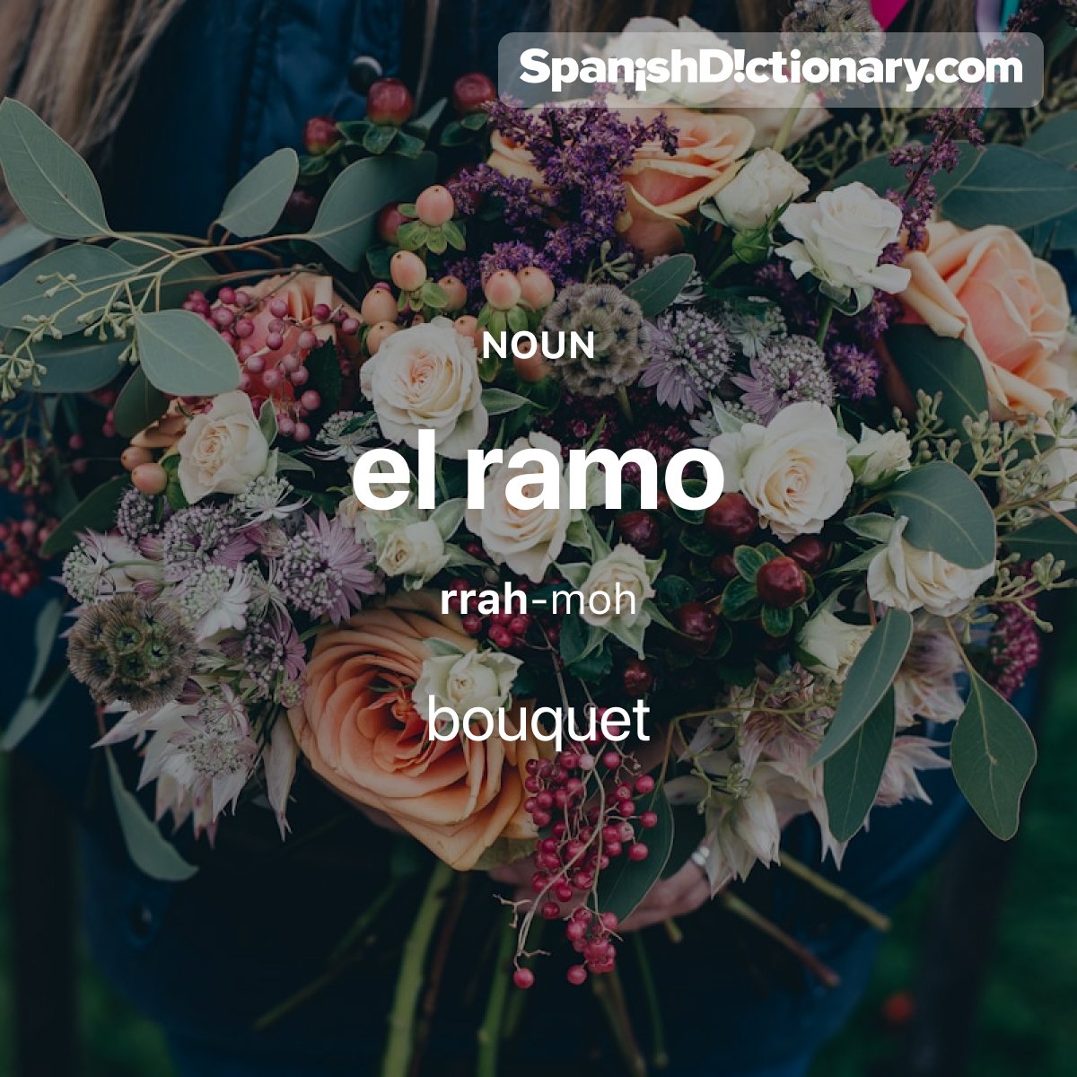 SpanishDict's tweet photo. Today's #WordOfTheDay is "ramo." 💐 For example: Mi novio me regaló un ramo de rosas. - My boyfriend gave me a bouquet of roses.
#EstudiaEspañol #StudySpanish #AprendeEspañol #LearnSpanish #Español #Spanish #LearningSpanish #PalabraDelDia https://t.co/E1Tc6VHjZ5