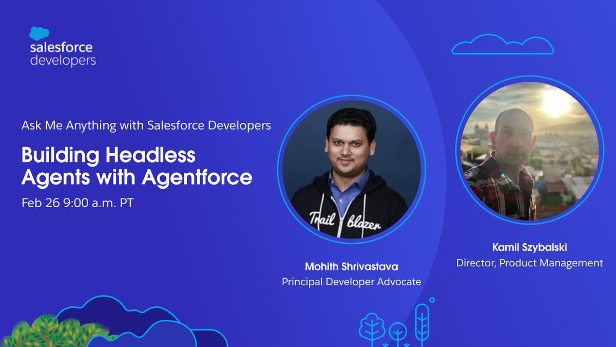 Join @Salesforce product experts <a href="/msrivastav13/">Mohith Shrivastava</a> and Kamil Szybalski to learn how headless agents enable programmatic multi-agent orchestration and event-driven AI workflows.

📺 Sign up for this month's Ask Me Anything on Feb 26 at 9:00 am PT:  sforce.co/418ecwy