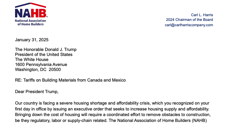 📰 #NewsFlash #NAHB urges Trump to ‘exempt critical construction materials’ from tariffs.. Read more about it 👉 lnkd.in/eAnx4kNs