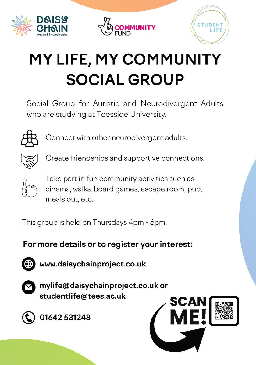 Teesside University Student Life (@teesstudentlife) on Twitter photo Are you looking for an opportunity to connect with other people? Come & join the social group for Autistic & Neurodivergent adults who are studying <a href="/TeessideUni/">Teesside University</a>. Starting on 20th Feb, the group meets each Thursday 4-6pm. More info ๐๐ผ tees.libcal.com/event/4311262 Are you looking for an opportunity to connect with other people? Come & join the social group for Autistic & Neurodivergent adults who are studying <a href="/TeessideUni/">Teesside University</a>. Starting on 20th Feb, the group meets each Thursday 4-6pm. More info ๐๐ผ tees.libcal.com/event/4311262