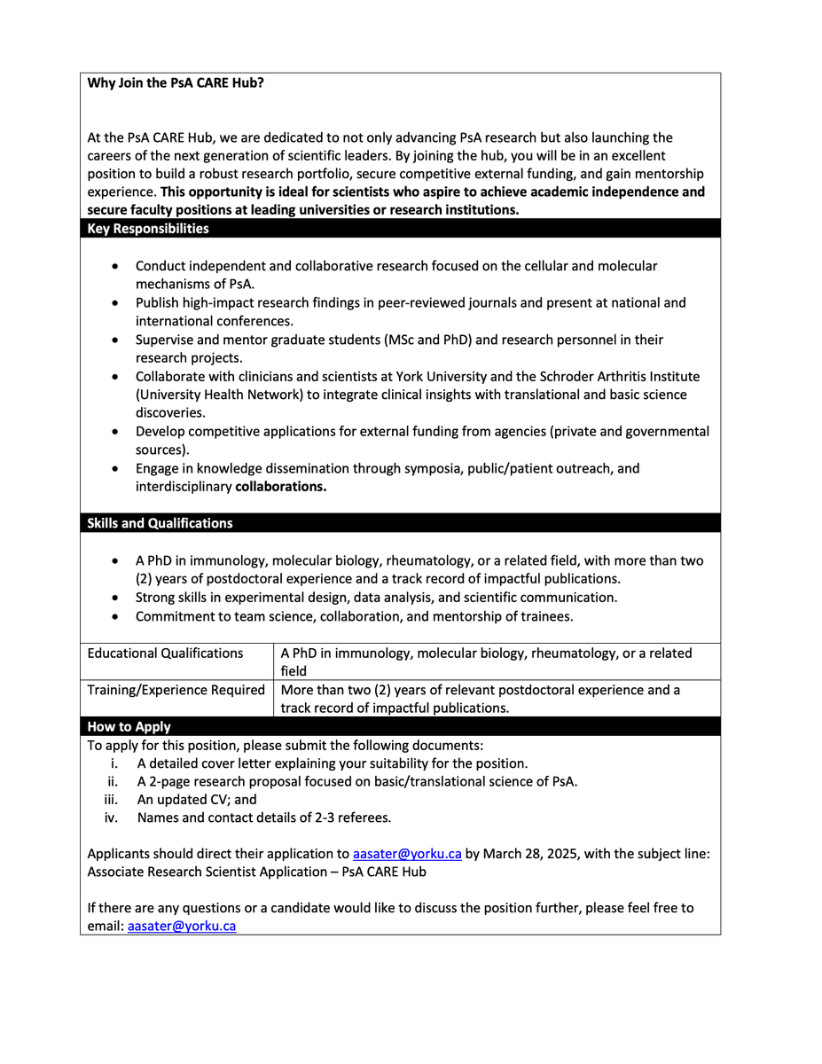 We are hiring: ASSOCIATE RESEARCH SCIENTIST AT THE PSA CARE HUB AT YORK UNIVERSITY