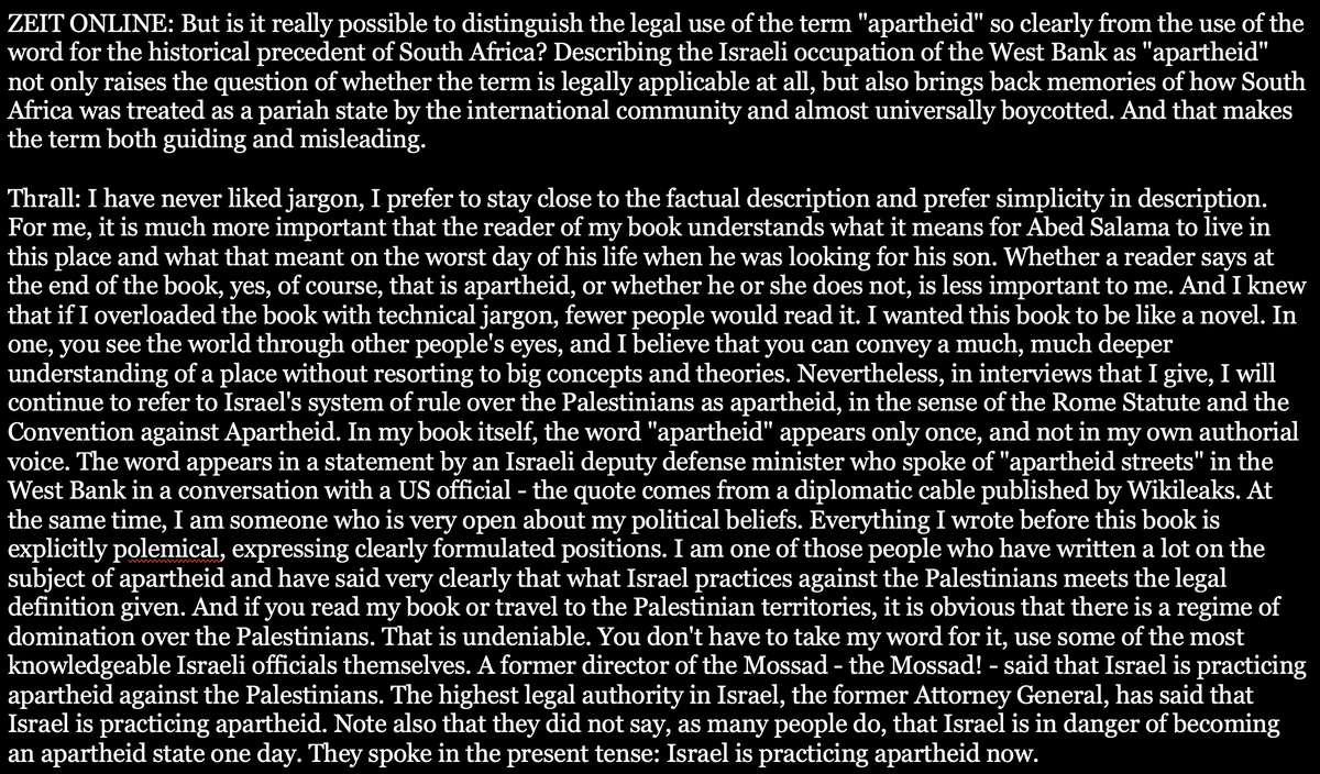 NathanThrall's tweet photo. No country in Europe does more to stifle honest discussion of Israel/Palestine than Germany. It took five months for @Zeit to publish this interview. But it's finally out. Below, our exchange on Israeli apartheid and colonialism.
https://t.co/NoXMdmSRaQ https://t.co/1Kt4oyM0zv