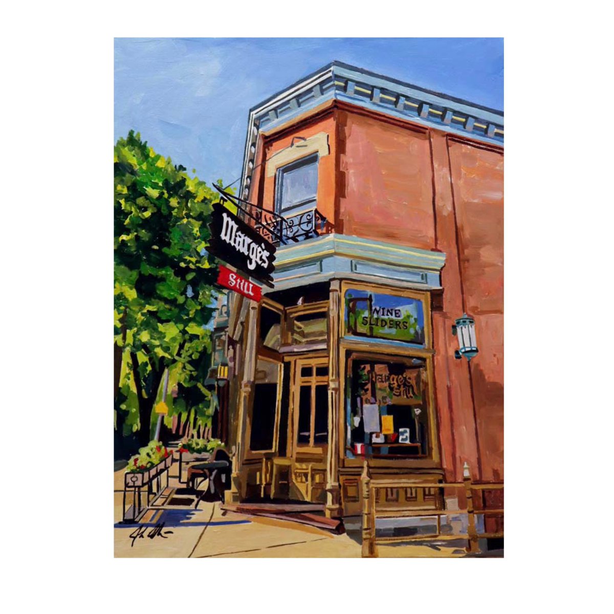 JoshMoulton's tweet photo. Finished commissioned painting- “Marge’s Still”. Customer had his first date there with his now wife. 18” x 24” acrylic on canvas. @margesstillchicago #oldtown #menomonee #sedgwick https://t.co/OerznNvGdI