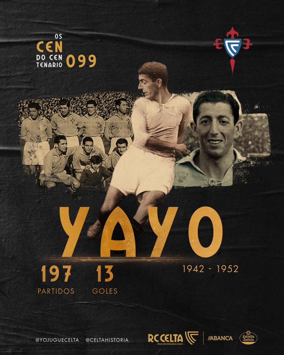 🔙 Hai hoxe 73 anos do derradeiro encontro de Yayo como xogador do <a href="/RCCelta/">Celta</a>. Anos despois, foi adestrador e secretario técnico. 

Toda unha institución da historia do clube, un de "𝘖𝘴 𝘤𝘦𝘯 𝘥𝘰 𝘤𝘦𝘯𝘵𝘦𝘯𝘢𝘳𝘪𝘰".