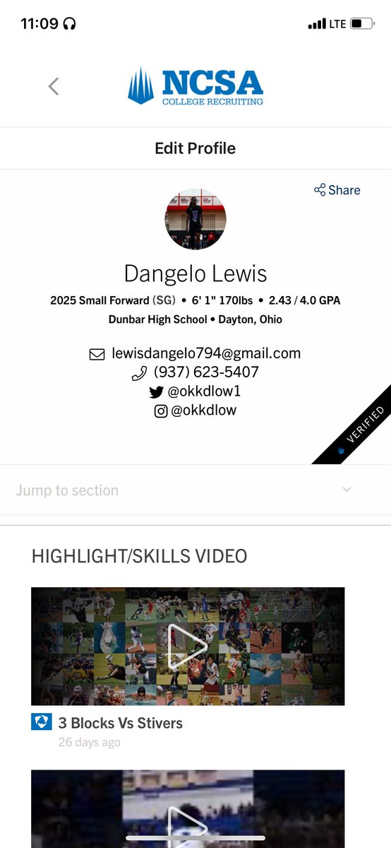 My NCSA account is up and running for any coaches who use this to recruit will be uploading more film soon.💙