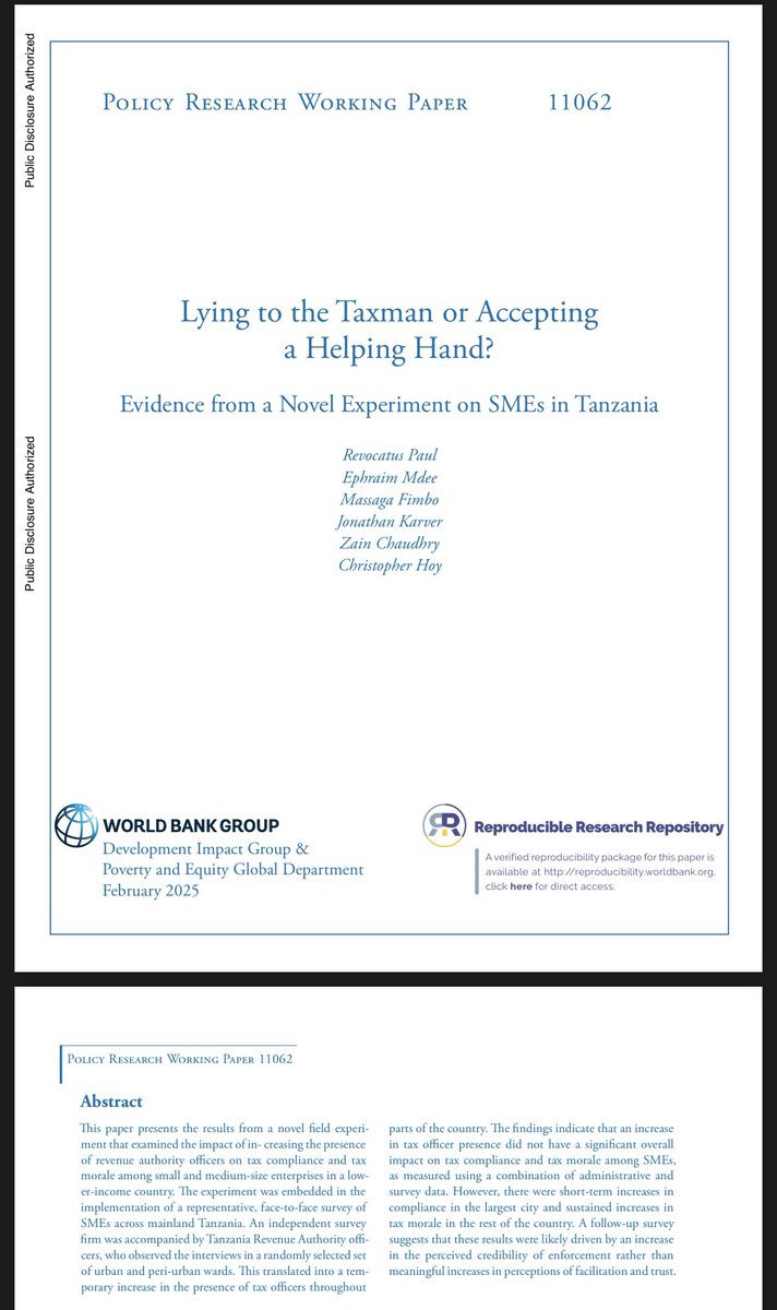 Happy to share our recently published working paper conducting a novel tax RCT with the <a href="/TRATanzania/">TRA Tanzania</a>!

documents.worldbank.org/en/publication…