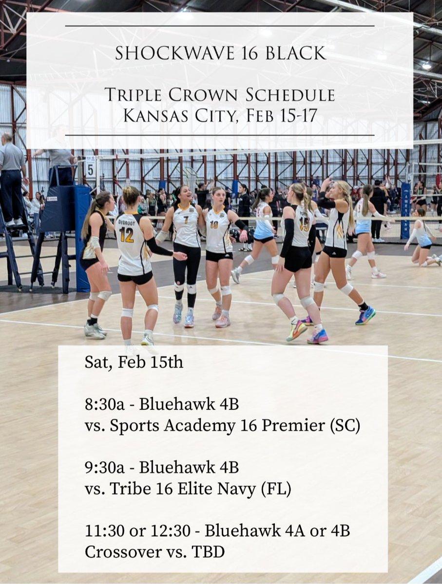 Looking forward to a great weekend at <a href="/TCVolleyball/">TC Volleyball</a> in Kansas City!!! Come check out <a href="/shockwavevba/">SHOCKWAVE Volleyball</a> 16 Black!