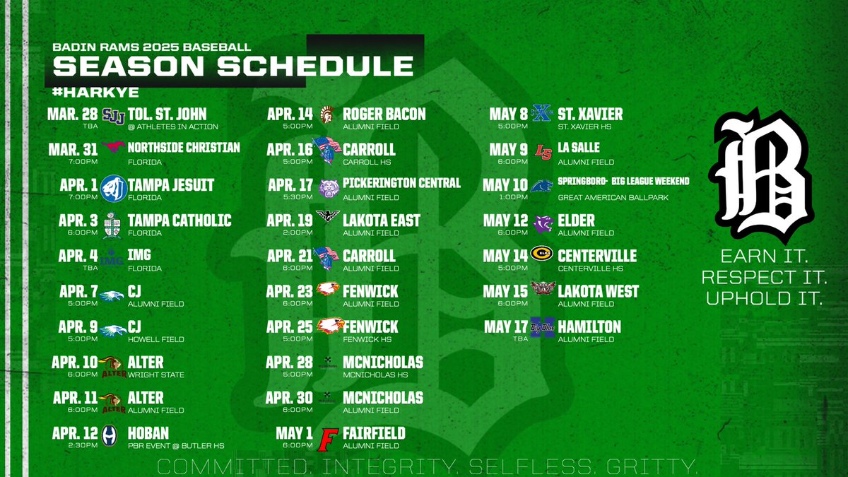 2025 Badin Baseball Schedule