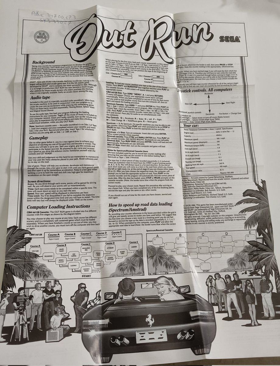 Excelente edición para #C64 del mítico Out Run, con banda sonora y desplegable con instrucciones. Ninguna versión de 8 bits le hizo justicia al arcade, pero es un placer tenerlo en casa.