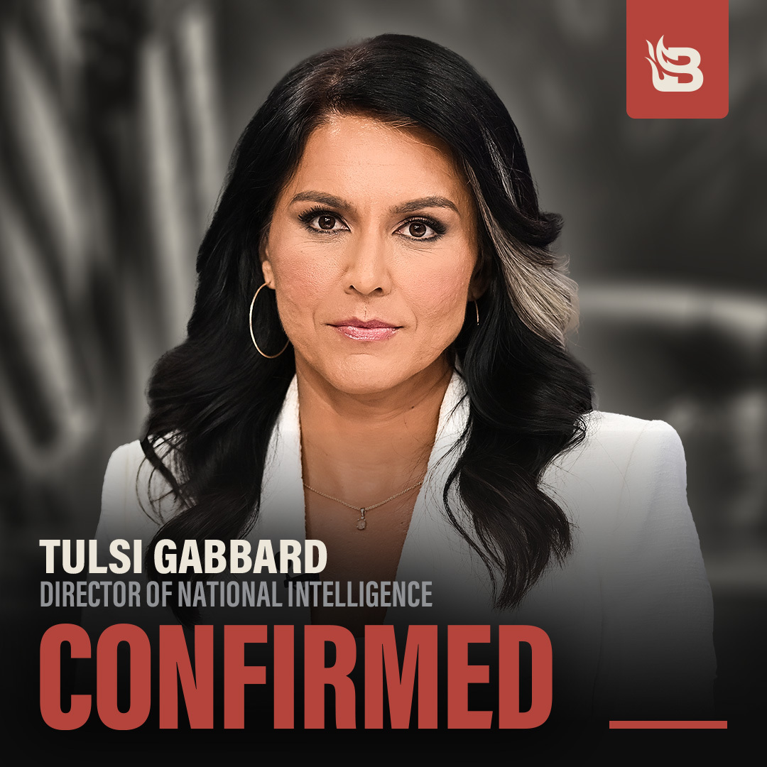 theblaze's tweet image. TULSI GABBARD HAS OFFICIALLY BEEN CONFIRMED AS AMERICA'S NEXT DIRECTOR OF NATIONAL INTELLIGENCE🇺🇸