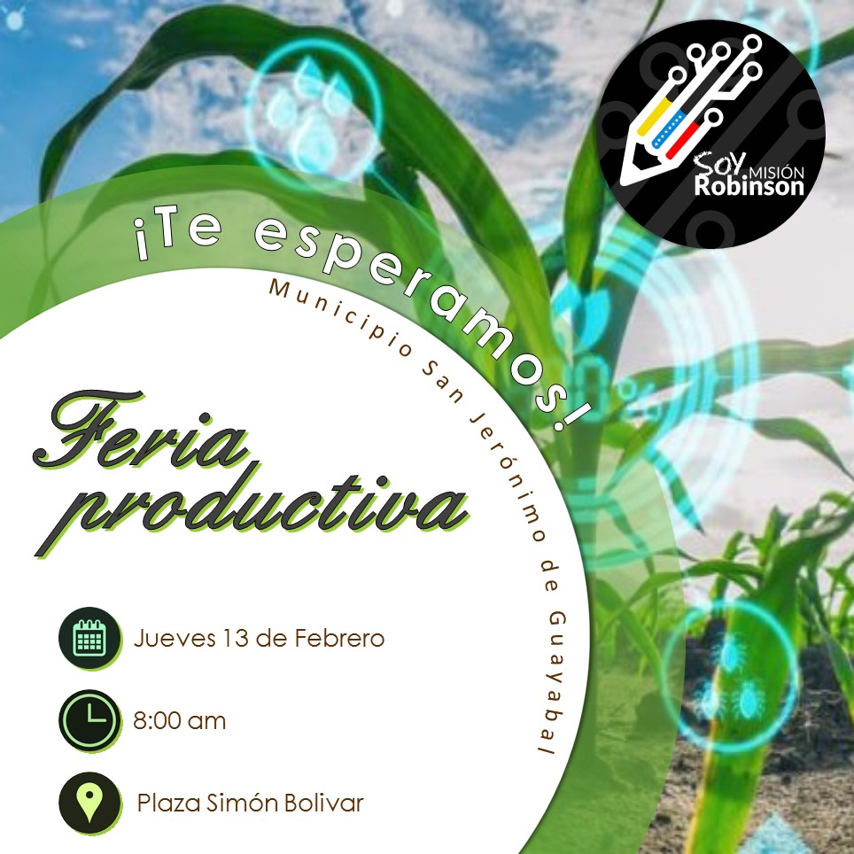 #Hoy||La Misión Róbinson Te Invitamos  para la Plaza Simón Bolívar , a la Feria de Proyectos Socio Productivos, Este Jueves 13 de Febrero....

<a href="/NicolasMaduro/">Nicolás Maduro</a> 
<a href="/HectoRodriguez/">Héctor Rodríguez C.</a> 
<a href="/Sociabolivarian/">Lilian Oropeza</a> 
<a href="/MisinRobinsonP2/">Misión Robinson</a> 
<a href="/guarico_mision/">Misión Robinson_Guarico</a>