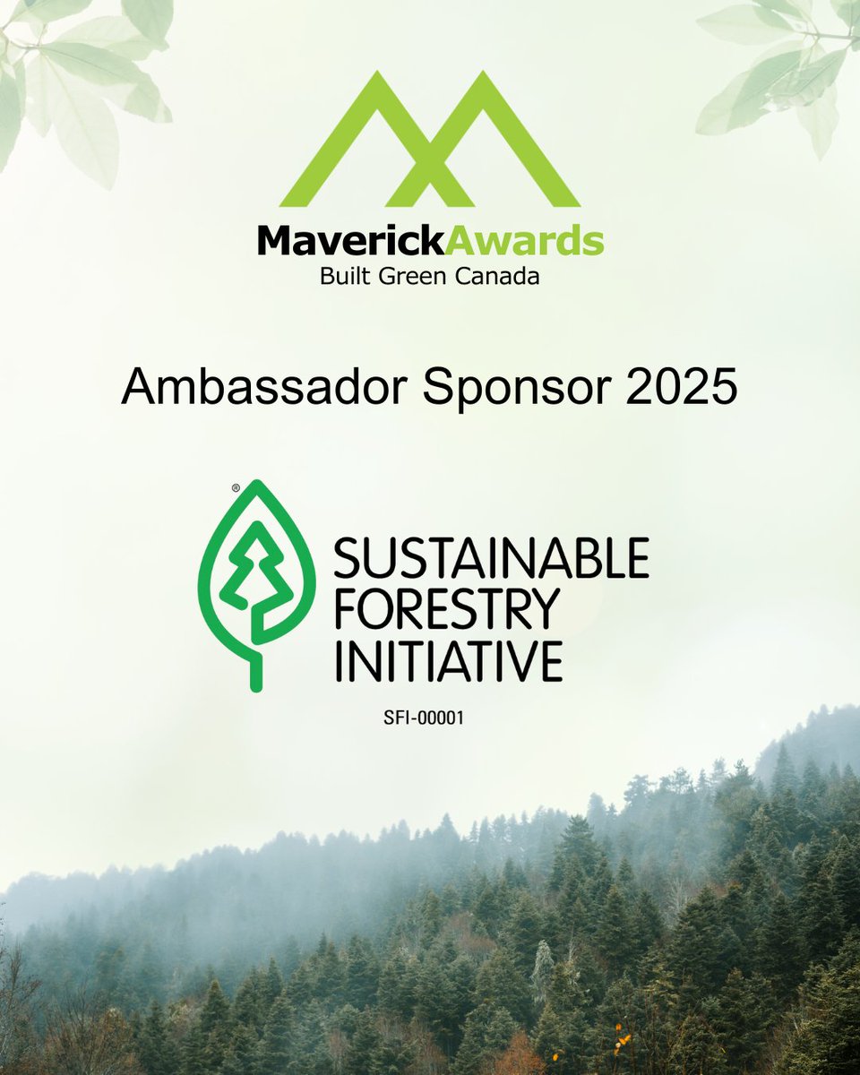 Built Green Canada (@builtgreencan) on Twitter photo Thank you to <a href="/sfiprogram/">Sustainable Forestry Initiative</a> for sponsoring the Ambassador category of our #MaverickAwards! They demonstrate outstanding leadership through their work in third-party standards, conservation, community networking, & education. Thank you to <a href="/sfiprogram/">Sustainable Forestry Initiative</a> for sponsoring the Ambassador category of our #MaverickAwards! They demonstrate outstanding leadership through their work in third-party standards, conservation, community networking, & education.