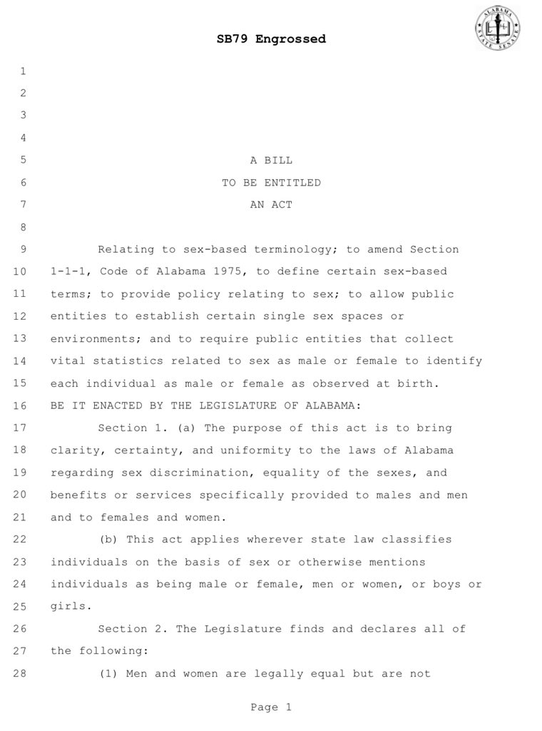 Alabama has officially passed the What is a Woman Act. 

This bill will: 
1) define sex-based terms like male and female 
2) declare Alabama’s interest in protecting single-sex spaces.

On to Governor Ivey's desk. 👏🏼 <a href="/IWV/">Independent Women's Voice</a>