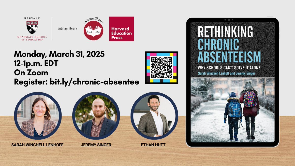 Monroe C. Gutman Library (@gutman_library) on Twitter photo Register now! <a href="/sarahlenhoff/">Sarah W. Lenhoff</a> and <a href="/jeremylsinger/">Jeremy Singer</a> will be joining us on 3/31 at 12p.m. ET to discuss their book 'Rethinking Chronic Absenteeism: Why Schools Can't Solve It Alone.' The conversation will be moderated by <a href="/ehutt1/">Ethan Hutt</a>. Learn more and sign up at bit.ly/chronic-absent… Register now! <a href="/sarahlenhoff/">Sarah W. Lenhoff</a> and <a href="/jeremylsinger/">Jeremy Singer</a> will be joining us on 3/31 at 12p.m. ET to discuss their book 'Rethinking Chronic Absenteeism: Why Schools Can't Solve It Alone.' The conversation will be moderated by <a href="/ehutt1/">Ethan Hutt</a>. Learn more and sign up at bit.ly/chronic-absent…