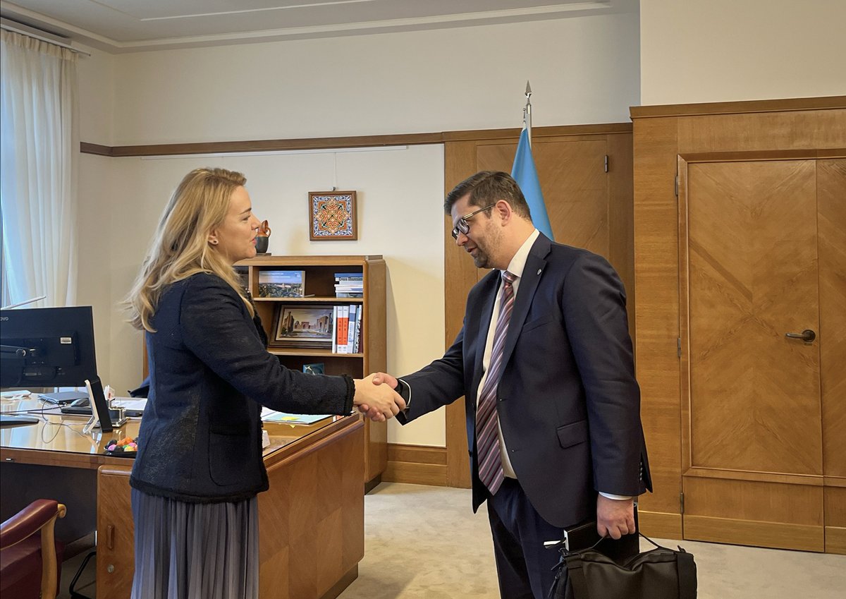 Today, the Secretary General of OTIF, Mr A. Kuzmenko, met the Executive Secretary of the United Nations Economic Commission for Europe (<a href="/UNECE/">UNECE</a> ), Ms <a href="/Tatiana_Molcean/">Tatiana MOLCEAN</a>. Their discussion focused on the complementary nature of OTIF and the UNECE and their role in the rail transport.
