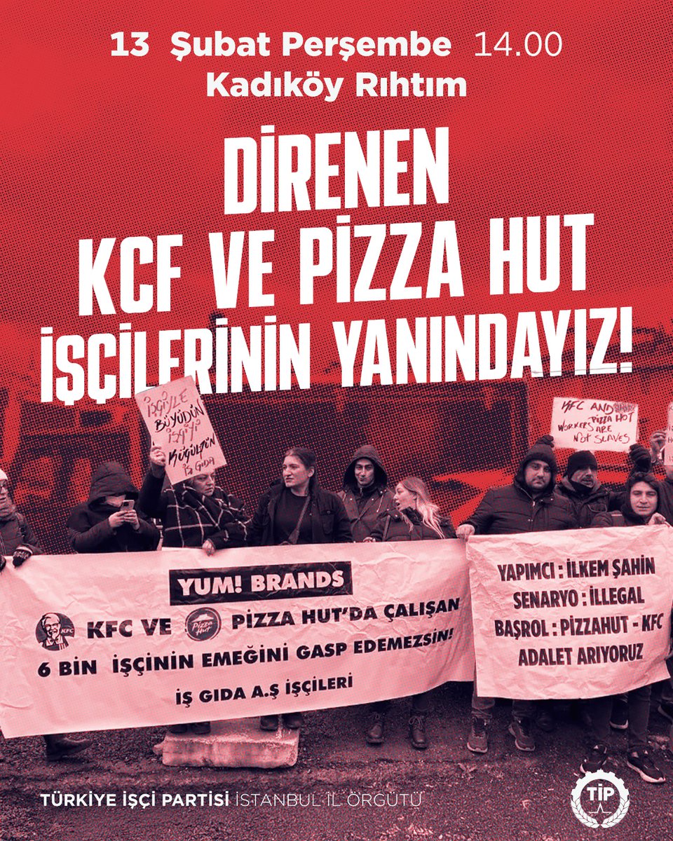 TipIstanbul's tweet photo. Binlerce KFC ve Pizzat Hut işçisi bir günde işinden edildi. Gücünü Saray’dan alan patronlar, faturasını emekçilere kestikleri ekonomik darboğaz koşullarında yine işçileri mağdur ediyor!

Yarın 14.00’te Kadıköy Rıhtım'dayız. Direnen işçiler haklarını alana kadar dayanışmamızı ve mücadelemizi sürdüreceğiz!