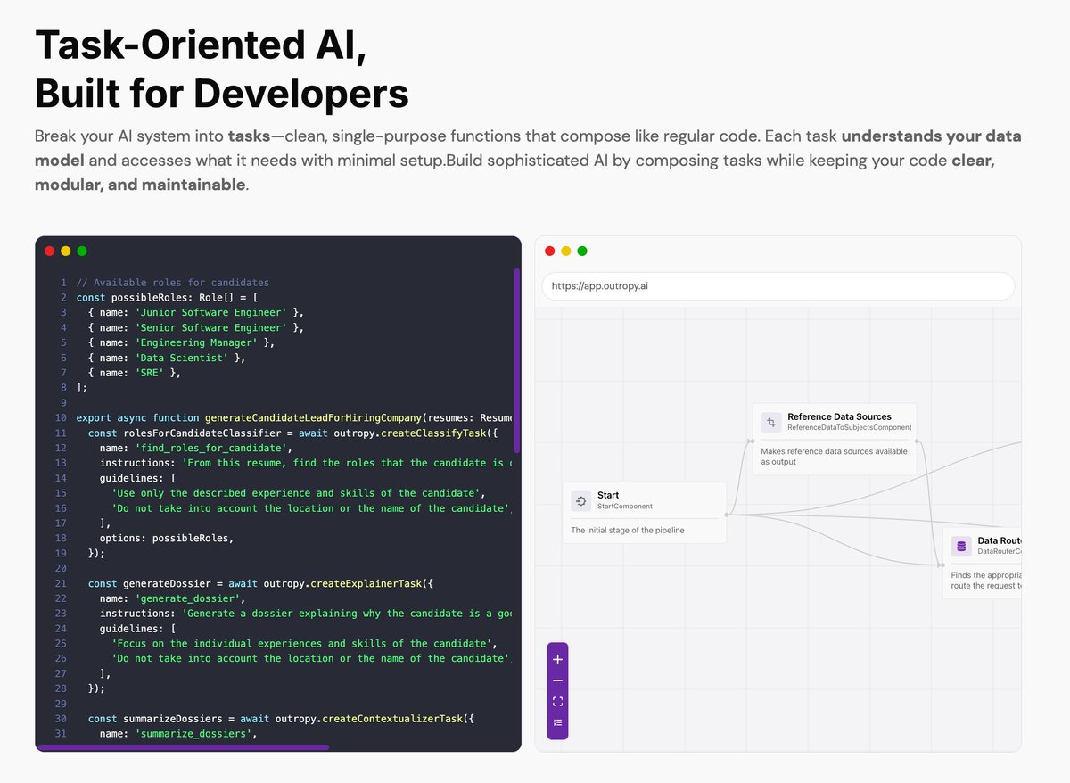 2 latas de monster e um sonho, e coloquei em produção um novo visual para a Outropy—uma plataforma para programadores começarem a desenvolver com AI sem se preocuparem com configurações para otimizar custo, alucinações e etc., a Outropy cuida de tudo para que você tenha foco na