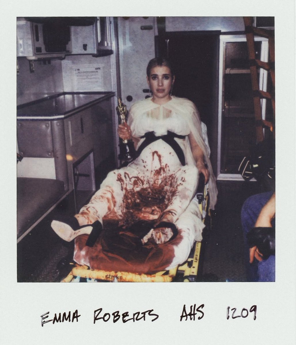 New BTS photos of Emma Roberts and Kim Kardashian filming the finale of ‘AHS: Delicate’,