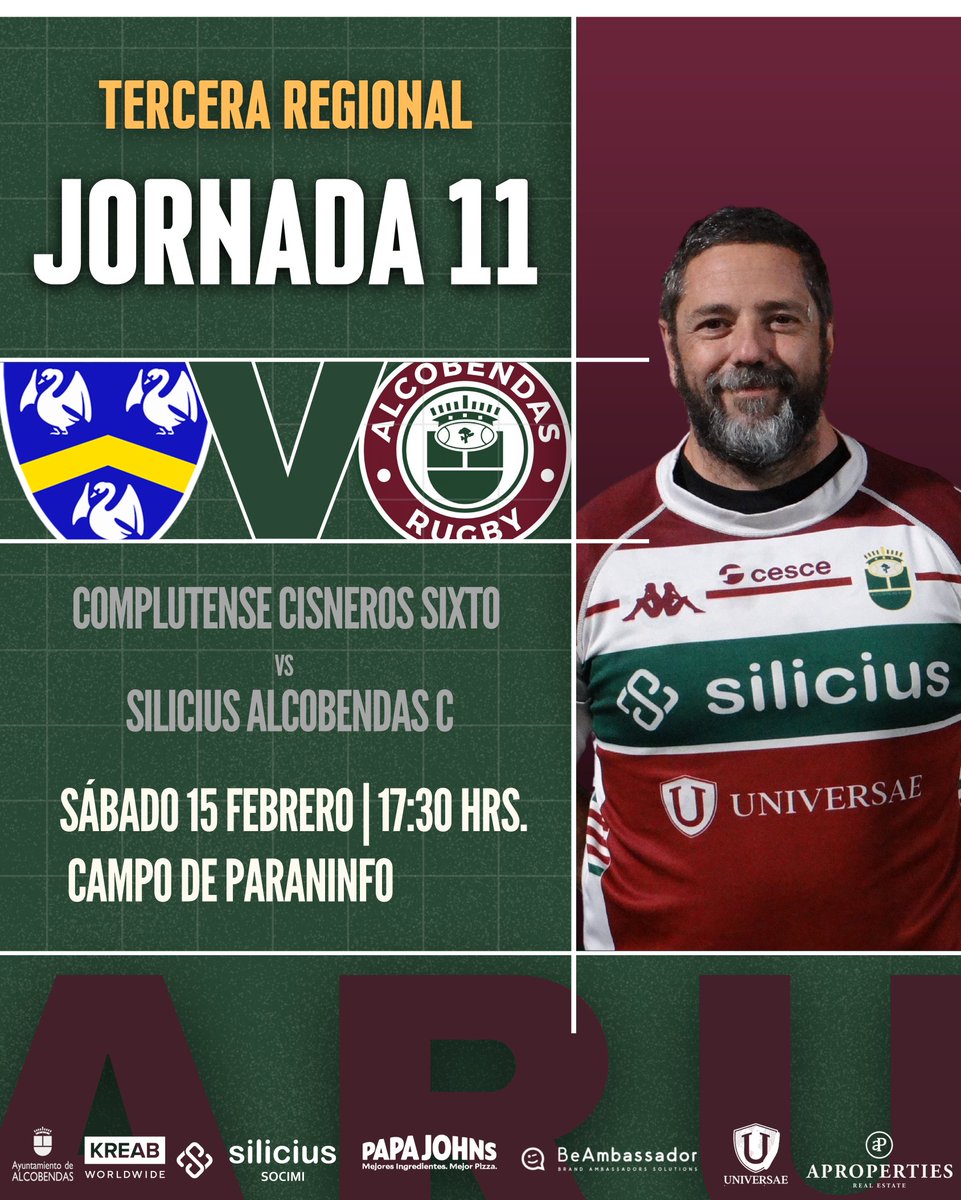AlcobendasRugby's tweet photo. 📅 Jornada 11 de Liga Tercera Regional para nuestro Silicius Alcobendas Rugby C:
🏉 Silicius Alcobendas C
🆚 Complutense Cisneros Sixto
📍 Paraninfo
📅 Sábado, 15 de febrero
⏰ 17:30 hrs
#SiempreGranates
#SomosGranates
#ARUC https://t.co/wYCkpeQbpD