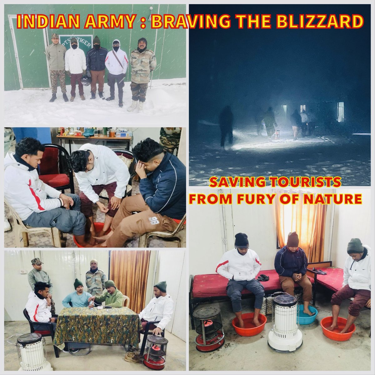 GajrajCorps_IA's tweet image. #IndianArmy
#AlwaysInAction 
#SnowRescue 

Committed to serving the nation and Undeterred by treacherous weather &amp;amp; heavy snowfall, @GajrajCorps_IA rescued 3 tourists stranded near high-altitude PTSO Lake (Bumla axis).  The tourists were provided with all necessary assistance. The
