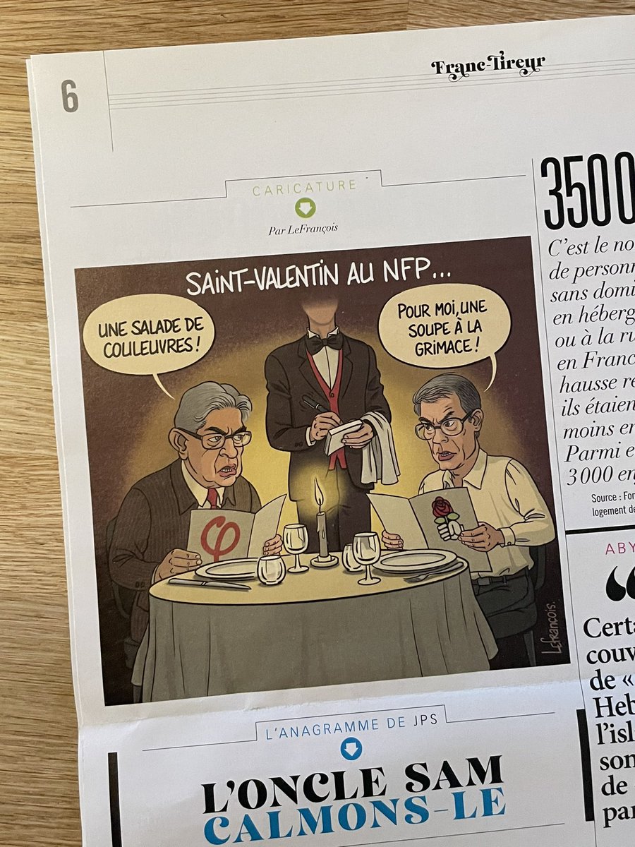 YanLefrancois's tweet photo. Mon dessin sous Y dans le nouveau @franctireurmag n°170, avec @CarolineFourest @Enthoven_R @BanonTristane @BenjaminSire @C_Barbier @YannBarte @srodan @BenjaminDard @a_2ni @RReichstadt @jeangarr78 @perlamsika_15 https://t.co/tUNhs08evR