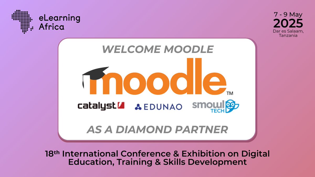 eLearning Africa (@elaconference) on Twitter photo 💎 Diamond Partner Announcement!
We're delighted to welcome <a href="/moodle/">Moodle | Online learning, delivered your way.</a> , <a href="/Catalyst_IT_EU/">Catalyst IT Europe</a> , <a href="/edunao/">Edunao</a> and <a href="/Smowltech/">SMOWL Proctoring 🦉</a> as Diamond Partners.🚀
💡Want to attend or partner with us? Find out more below!⬇️
🔗elearning-africa.com/conference2025…
#eLA24 #EdTech #DigitalTransformation #Conference 💎 Diamond Partner Announcement!
We're delighted to welcome <a href="/moodle/">Moodle | Online learning, delivered your way.</a> , <a href="/Catalyst_IT_EU/">Catalyst IT Europe</a> , <a href="/edunao/">Edunao</a> and <a href="/Smowltech/">SMOWL Proctoring 🦉</a> as Diamond Partners.🚀
💡Want to attend or partner with us? Find out more below!⬇️
🔗elearning-africa.com/conference2025…
#eLA24 #EdTech #DigitalTransformation #Conference