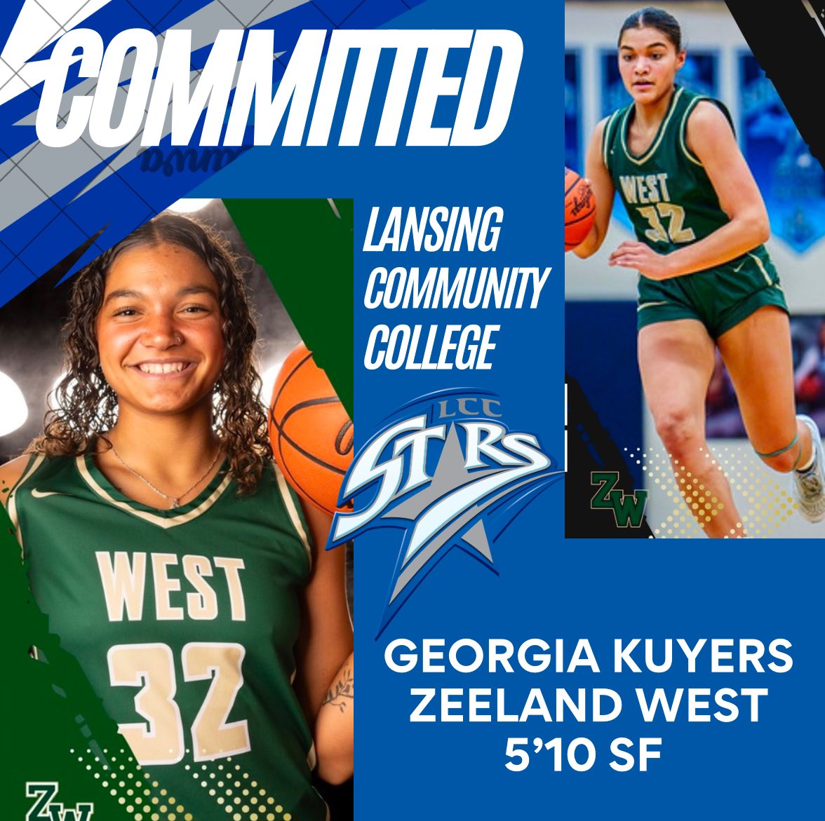 Georgia Kuyers (@georgiakuyers) on Twitter photo Iâm extremely excited to announce my verbal commitment to play at LCC next year! Iâd like to thank Coach Hudson for this opportunity and my family for all the support! <a href="/LCCstarsWBB/">Lansing Community College Womenâs Basketball</a> <a href="/ZWGIRLSBBALL/">Zeeland West Girls Basketball</a> Iâm extremely excited to announce my verbal commitment to play at LCC next year! Iâd like to thank Coach Hudson for this opportunity and my family for all the support! <a href="/LCCstarsWBB/">Lansing Community College Womenâs Basketball</a> <a href="/ZWGIRLSBBALL/">Zeeland West Girls Basketball</a>