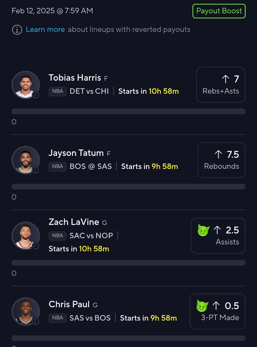 Nico_Bets's tweet photo. ๐จFeb 12th๐จ
Flex ๐ช๐ผ4๏ธโฃ๐
๐ Juice Up Your PrizePicks Parlay with a 30% Payout Boost! ๐
Powered by๐: @propsmadeeasy
#PrizePicks #DetvsCHI #SASvsBOS #SACvsNOP #GamblingX #sportsbettor https://t.co/toiqiPuWGl