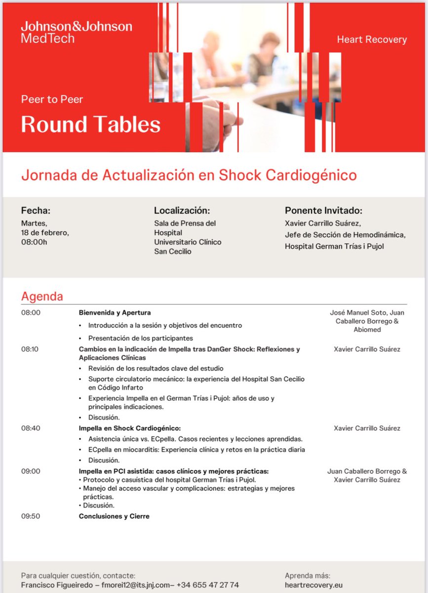 El próximo martes 18, enmarcado en el #shockteam del <a href="/clinicogranada/">Hospital Universitario Clínico San Cecilio</a>, realizaremos unas jornadas de actualización en manejo de Impella compartiendo experiencias con <a href="/Xavi_Carrillo7/">Xavier Carrillo</a> del <a href="/hgermanstrias/">Hosp. Germans Trias</a> <a href="/saludand/">Consejería de Salud y Consumo</a> <a href="/secardiologia/">Soc Esp Cardiología</a> <a href="/shci_sec/">ACI-SEC: Hemodinamica</a> <a href="/AgudosSEC/">Asociación CI y Cuidados Agudos Cardiovasculares</a> <a href="/saludsurgranada/">Salud Sur Granada</a> <a href="/JNJMedTech/">Johnson & Johnson MedTech</a>