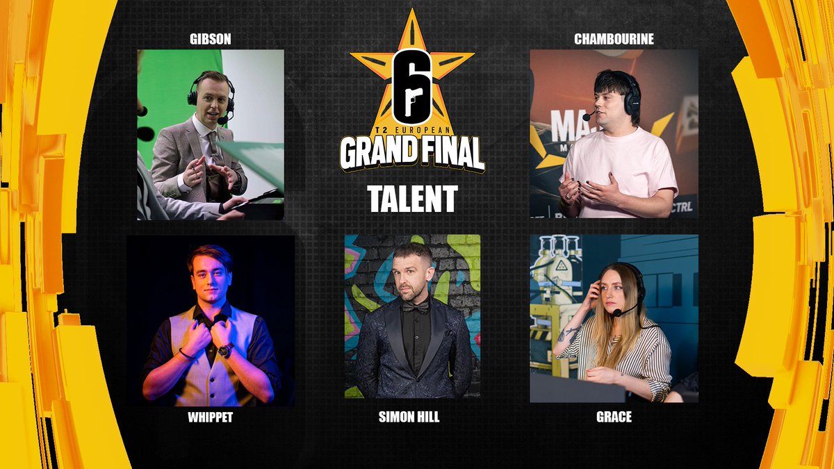 Rainbow Six Esports Europe (@r6esportseu) on Twitter photo Your voice talents for the T2 EU Grand Finals ๐๏ธ:
โญ<a href="/WhiPPetCasts/">WhiPPet ๐ฎ๐ช</a>
โญ<a href="/GibsonCasts/">GibsonCasts</a>
โญ<a href="/HimeGarce/">GRACE V</a>
โญ<a href="/chambourine/">Chambourine ๐ณ๏ธโ๐๐ด๓ ง๓ ข๓ ณ๓ ฃ๓ ด๓ ฟ</a>
Your host: <a href="/SimonHOfficial/">Simon Hill - Presenter, Commentator</a>
๐ซTickets still available at: ubi.li/K7HZn Your voice talents for the T2 EU Grand Finals ๐๏ธ:
โญ<a href="/WhiPPetCasts/">WhiPPet ๐ฎ๐ช</a>
โญ<a href="/GibsonCasts/">GibsonCasts</a>
โญ<a href="/HimeGarce/">GRACE V</a>
โญ<a href="/chambourine/">Chambourine ๐ณ๏ธโ๐๐ด๓ ง๓ ข๓ ณ๓ ฃ๓ ด๓ ฟ</a>
Your host: <a href="/SimonHOfficial/">Simon Hill - Presenter, Commentator</a>
๐ซTickets still available at: ubi.li/K7HZn