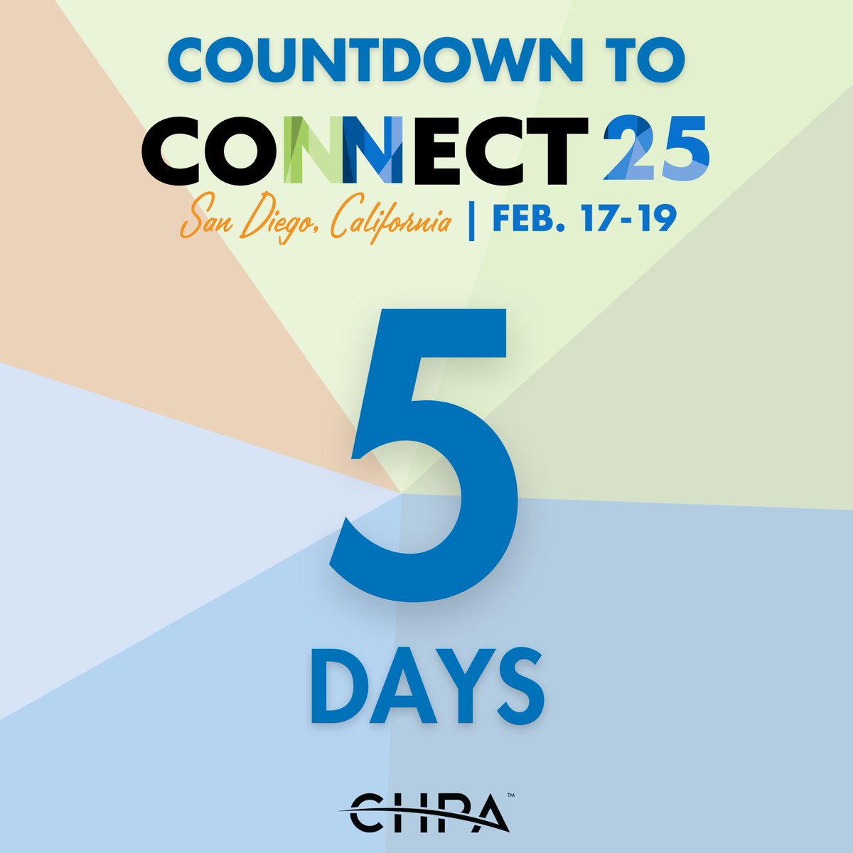 🔔 We are just FIVE days from Connect25!

We are excited to be seeing 535+ of you in sunny San Diego for education, networking, San Diego experiences and much more! 

It's not too late to register today: chpaonline.org/connect25

#CHPAConnect25