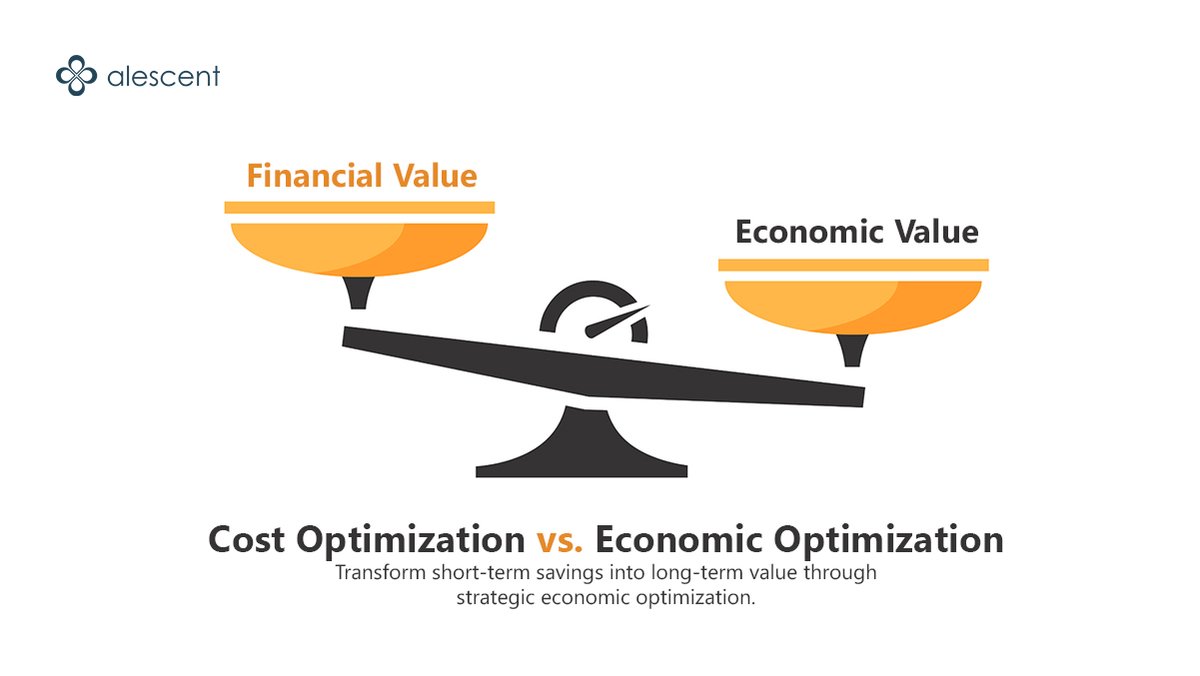 Alescent's tweet image. Short-term savings or long-term value? Cost optimization meets economic optimization. Choose balance for business success.
#ValueOptimization #BusinessGrowth #AlescentApproach #EconomicOptimization